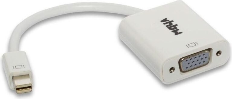 Weißer Adapter mit Mini-DisplayPort auf VGA-Anschluss. Weißer Adapter mit Mini-DisplayPort auf VGA-Anschluss.