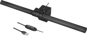 Schwarze Monitorleuchte mit USB-Kabel und Steuerungselementen