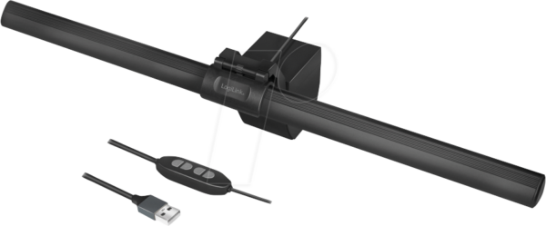 Schwarze Monitorleuchte mit USB-Kabel und Steuerungselementen