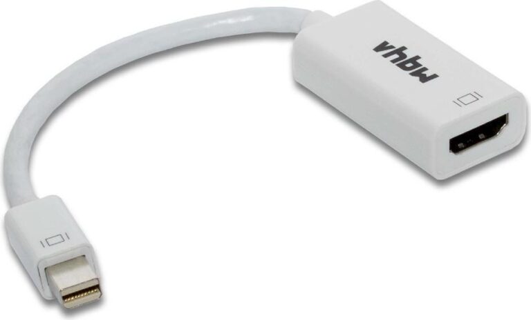 Weißer Mini DisplayPort zu HDMI Adapter mit kurzem Kabel. Weißer Mini DisplayPort zu HDMI Adapter mit kurzem Kabel.