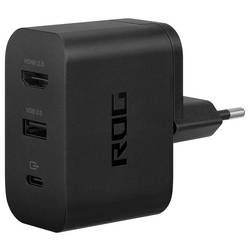 Schwarzes Ladegerät mit mehreren USB-Anschlüssen und ROG-Logo.