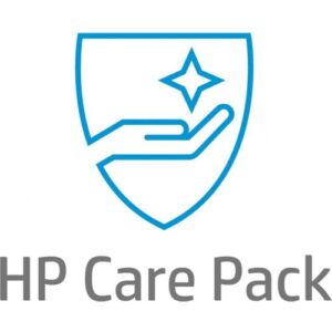 Blaues HP Care Pack Logo mit Hand und Stern auf einem Schild.