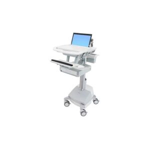 Computerwagen mit Monitor und Tastatur, ideal für den Einsatz in medizinischen Einrichtungen.