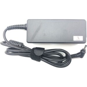 Schwarzes Laptop-Netzteil mit Kabel und Klettverschluss.